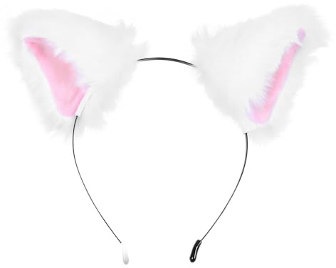 DIYEAH Serrage-tête Oreilles en Peluche Blanche pour Filles et Femmes, Design Animal Mignon, Confortable et Facile à Porter, pour Festivals et Fêtes de Nuit