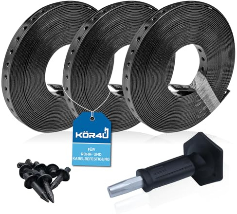 kör4u Fixpin Lochband Montageset mit 3x Montagelochband, Setzeisen und 600 Fixpin Nägeln, Starter-Set zur Befestigung von Kabeln