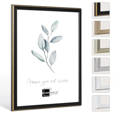 Bildershop-24 Bilderrahmen Barockrahmen Kalypso 42 X 59,4 cm (DIN A2) Schwarz Goldglanz Antik ANTIREFLEX