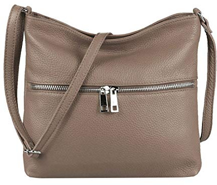 OBC Damen Leder Tasche Cross Body Schultertasche City Bag Crossover Umhängetasche Henkeltasche Clutch Ledertasche Damentasche (Taupe 28x26x2 cm)