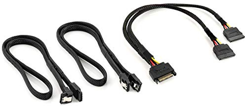 POPPSTAR SATA 3 Datenkabel Mit Y-Stromadapter (2x 60cm Kabel, 1x Gerade, 1x Gerade-90°, 30cm S-ATA Stromadapter), Gesleevt, Schwarz