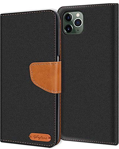 Verco Coque pour iPhone 11 Pro, Étui Portefeuille Compatible avec Apple iPhone 11 Pro Case Textures de Fibre Housse de Protection [5,8 Pouces], Noir