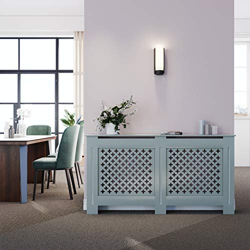 ELEGANT Radiator Cover Cross Slat Radiator Shelf, 19Dx152Wx82H cm | Grey Painted Modern MDF Cabinet, Heating Cover for Living Room Bedroom Kitchen Hallway, Large