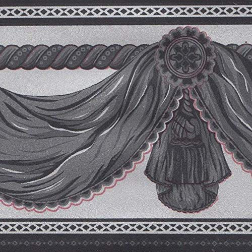 Dundee Deco BD3213 Frise de Papier peint, Frise Murale, Bordure de Papier Peint à décoller et coller Motif rétro Gris anthracite/noir 10 m x 10 cm 10 m x 10 cm, autocollant.