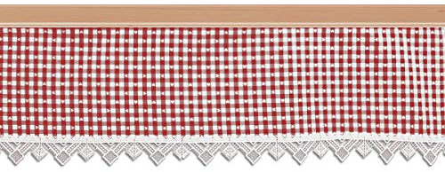 SeGaTeX home fashion Querbehang Leni rot-weiß Karierter Stoff/Kurzgardine mit kleinen Herzen im Landhaus-Stil/Reihband Oben, Besatz aus feiner Vogtländischer Spitze Höhe x Breite 27 x 62 cm