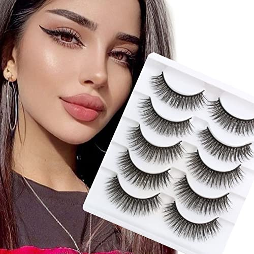 3D Faux Cils Naturel Court Réutilisables 5paires Fake Lashes Wispy à la main False Eyelashes Vaporeux en Bande Cils Moelleux Eye Lashes Petit Faux Cils de Vison Mink Lashes par Glowing Win
