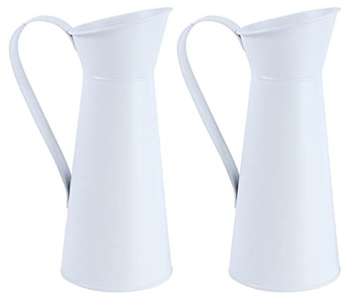 Cabilock Wasserkanne Vintage Blumenvase Metall Blumentopf: 2 Stücke Shabby Chic Verzinkte Rustikale Eisen Vase Tischvase für Balkon Tischdeko Garten Dekoration Small White Vase