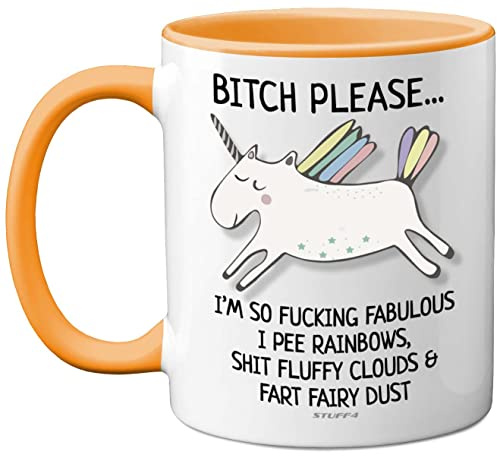 Stuff4 Bitch Please I'm So Fabulous Unicorn Mug, Funny Gifts for Women | 11oz Ceramic Yellow Handle Mugs, Birthday Present, Tea Sets for Adults, Unicorn Gifts, Christmas, Your Best Friend