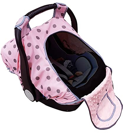 Funda de asiento de coche para niñas, fundas de asiento de coche para bebé, toldo para portabebés, ventana en puerta con cremallera abierta, 2 capas, puntos rosados