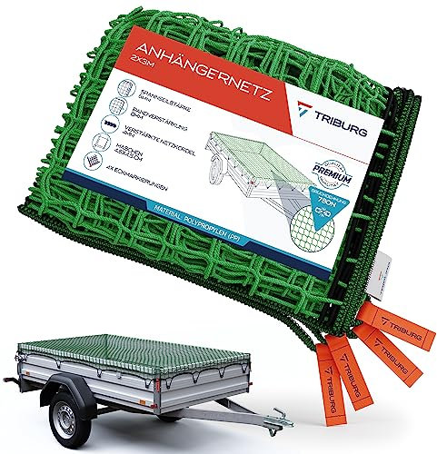 Anhängernetz 2x3 [DEKRA Geprüft] mit Eckmarkierungen und Randverstärkung - Anhänger Netz mit Spanngummi zur optimalen Ladungssicherung - Netz für Anhänger mit Gummiseil