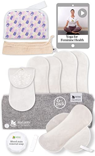 Öko Stoffbinden waschbar mit rutschfester Druck aus bio Bambus für leichte Blutung (Größe S+M, 6er-Pack); kleine & dünne hochtemperatur-waschbare Binden für Damen & Mädchen für bequeme Periodentage