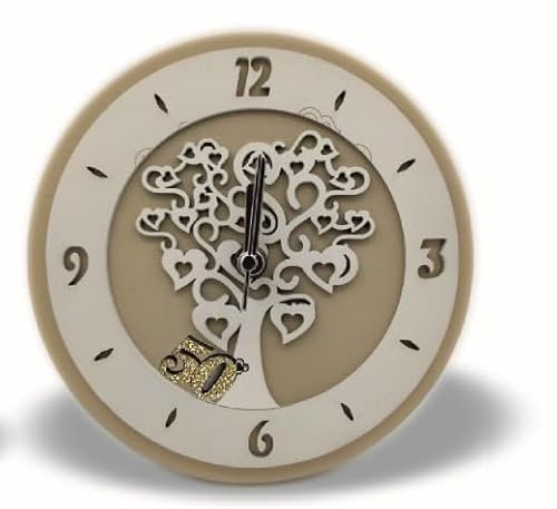 Montre ronde en simili cuir beige clair avec application en bois 50° Montres Cérémonie dans une boîte cadeau. Bonbonnière d'anniversaire, cadeaux utiles, originaux (Ø 23 cm)