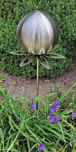 Jürgen Bocker Garten-Ambiente Blütenzauber Paris Rosenkugel 15 cm Edelstahl Gartenstecker Deko mit Stab 80 cm (schwarz matt)