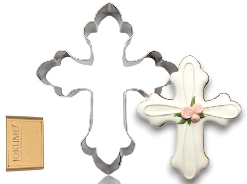 JOKUMO Cortador de galletas de cruz de lujo de 4 pulgadas, molde cortador de galletas en forma de cruz sagrada – acero inoxidable 18/0