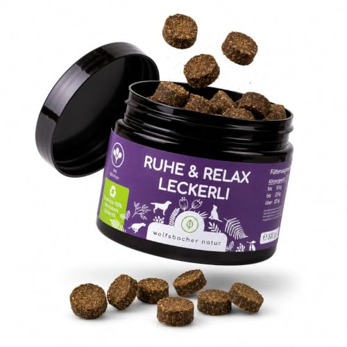 Lugnande hundsnacks – 125 anti-stressgodisar för avkoppling – Med valeriana, johannesört & L-tryptofan – Hjälp vid oro, nyårsafton & bilresa – Inre lugn