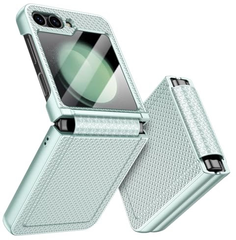 Doeshine for Samsung Galaxy Z Flip 5 Case with Back Screen Protector & Hinge Protection, Slim Fit Stylish Texture Non-Slip Hard Shockproof Protective Cover for Samsung Galaxy Z Flip 5 (Mint Green)
