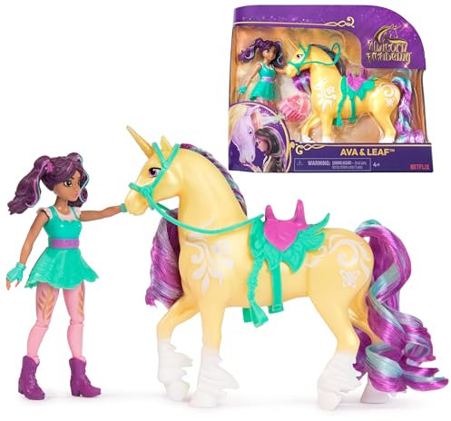Unicorn Academy AVA und Einhorn Leaf Set - ca. 12 cm große Originalfiguren zur beliebten Netflix Serie mit Zwei Accessoires und Haarbürste für fantasievolles Rollenspiel, für Kinder ab 4 Jahren