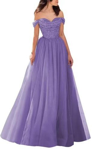 KURFACE Vestido largo de princesa con purpurina para mujer, elegantes vestidos de invitados de boda para fiesta formal de noche, WSX466, lila, talla 24