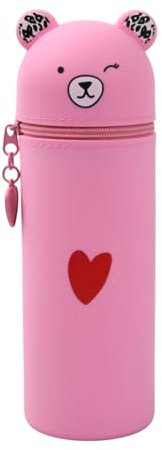 Federmäppchen Aus Weichem Silikon, Stand Up Pen Case Bear Style Weichem Silikon Kawaii, Bär Cup Pencil Case, Niedliches Stand-Federmäppchen Mäppchen, Schlampermäppchen für Studenten Mädchen (Rosa)