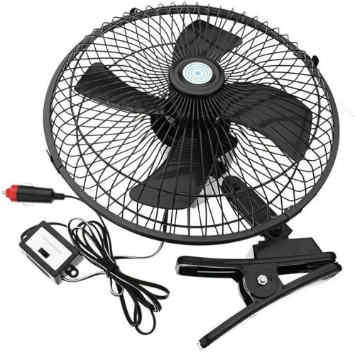 MASO Ventilatore per auto girevole a 180°, 12 V/24 V, ventilatore a clip per auto, camion, veicoli, carrelli elevatori e camper