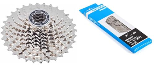 Shimano CS-HG500 Kassette 10-Fach Ausführung 11-32 Zähne 2016 Zahnkranz & Unisex – Erwachsene Kette Deore XT CN-HG95 10-Fach, Silky Black, One Size
