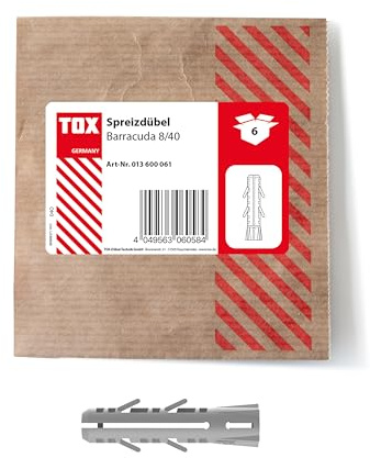 TOX Spreizdübel Barracuda 8x40 mm, Dübel für Vollstein und Beton, sehr hohe Haltewerte, einfache Montage, 6 Stück in einer wiederverschließbaren und umweltschonenden Papierverpackung, 013600061