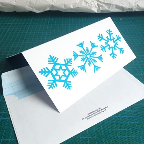 10 Recycling-Weihnachtskarten mit Direktrecyclingumschlägen, Christiane Raske: Schneeflocken, Klappkarte Querformat 10,5x21cm