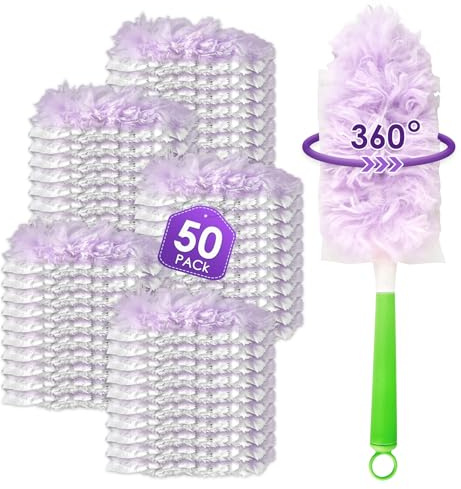 (50 Piezas) Recambios de Plumero para Swiffer Plumero Atrapapolvo, Kit de Repuesto de Multisuperficie Suave de 360° con 1 Mango Adicional, Cabezal de Cepillo Desechable para Quitar el Polvo