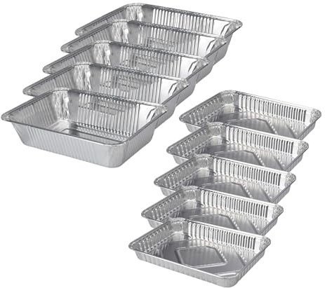 La Esencia Set de 10 Bandejas de Aluminio, Bandejas para Barbacoa Parrilla, Bandejas Desechables 2 Tamaños, Bandejas Horno, Recipientes de Comida, Bandejas para Cocinar, Asar y Hornear