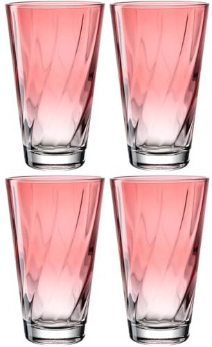 LEONARDO HOME Twist 046973 - Lot de 4 verres à eau - Passe au lave-vaisselle - Verres à eau ergonomiques et incurvés - Pour un usage quotidien - Rouge - 300 ml
