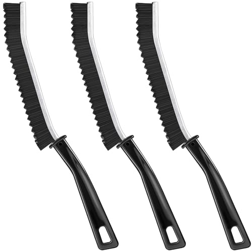 Tinerray 3 Pack Hard Bristle Crevice Cleaning Brush - Multifunctional Gap Cleaning Brush, Black PET Bristles, 3 Count, Kitchen, Bathroom, Livingroom, Window, Toilet