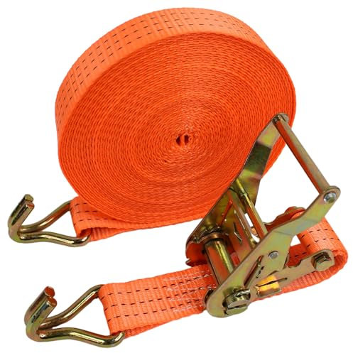 M&Catree Sangle à Cliquet avec Crochets, 38mm x 15 M Sangle d'Arrimage à Cliquet, Sangles de Serrage Charge Max. 3000 kg