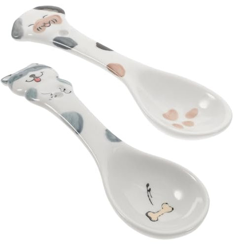 COLLBATH 2pcs Ceramic Pet Feeding Scoops Pet Can Food Scoops Stirring Spoons for Dog Supplies Use in Kitchen for Measuring Food Random Style