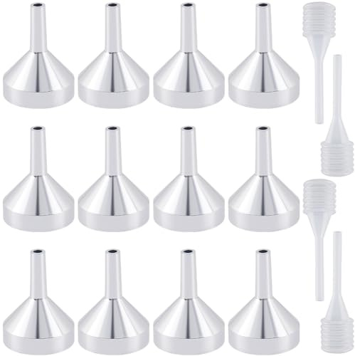 GORGECRAFT 12 mini Entonnoir en Aluminium Platina Entonnoirs en Métal pour Huiles Essentielles avec 4 petites Pipettes Transparentes Mini Compte Gouttes pour Remplir de Petite Bouteilles Ou Conteneurs