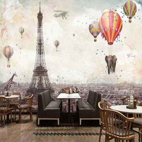 MIXUEXUNLU Wallpaper 3D Retro hot air Balloon Tower Mural Restaurant Cafe Living Room Background Wall Decoration Wall Painting