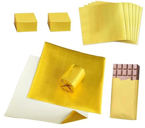 AstraGlam Schokoladen Verpackung, Gold Folie Papier 19x16cm, Ideal Für Pralinen Und Kreative DIY-Projekte, 100 Stück Lebensmittelechte Alufolie