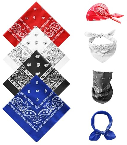 ZOCONE 4 Piezas Bandanas para Mujer y Hombre Multifuncional Bandana de Vaquero Cuadrado Pañuelo Cabeza Unisex Pañuelo Paisley para Motero Pañuelos Bandanas para Pelo/Cabeza/Cuello (Multicolor)