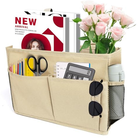 Romon Bett Organizer zum Einhängen Hängetasche, Betttasche zum Einhängen Bettaufhänger Aufbewahrungstasche Nachttisch Tasche Sofa- Betttaschen für Buch Spielzeug Handy für Zuhause Büro Schule, Gelb