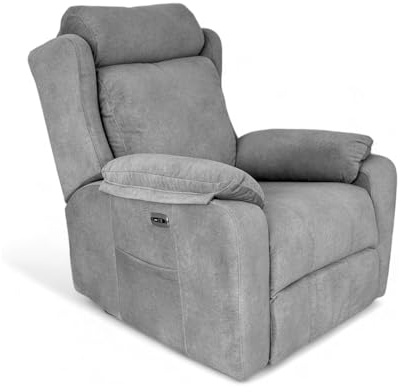 Genérico Sillon Relax Reclinable Electrico, Gravedad Cero | Desenfundable, Botonera Cromada con Puerto USB | Madera de Pino | Sillones Reclinables | Relax | Silla Sofa | Electrico Moderno | Gris