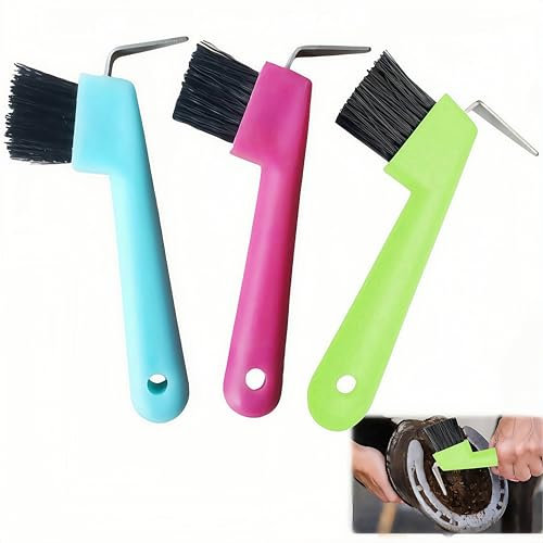 3 Hufauskratzer,Hufkratzer Pferdekopf Hufauskratzer mit Bürste 2 in 1,Hufräumer Pferd,Pferdepflege Zubehör Antirutschgriff Pferd Grooming Tools für die Pferde-Hufpflege,Zufällige Farbe