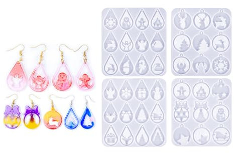 MOIDHSAG 4 pendientes con forma de epoxi, forma de Navidad, pendientes individuales, moldes de silicona para entusiastas de las manualidades