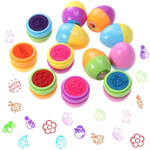 Stempel Ostern, Ostern Geschenke Kinder, 12 Stück Ostereier Stempelset für Kinder, Ostern SelbstfäRbend Stempel für Ostergeschenke Osterpartybeutel Osternspielzeug, für Ab 14 Jahren