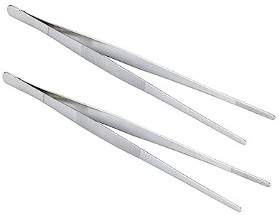 EXHUMKY 2pcs Stainless Steel Food Tweezers Food Tongs Long Easy Handling Heat Protection for Family Restaurant BBQ