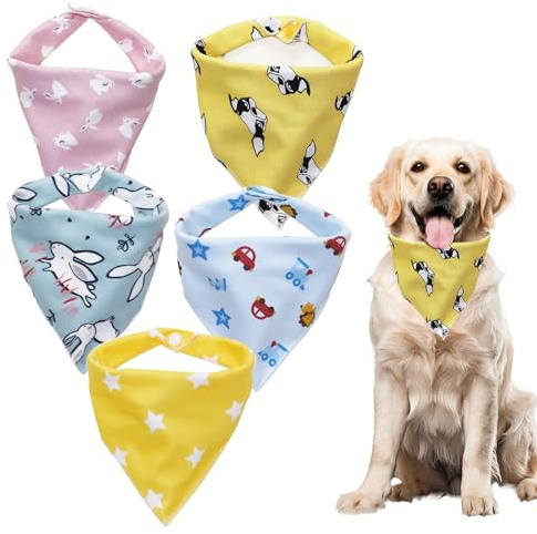 Counius halsduk hund, 5 st hundhalsduk, justerbar hundhalsduk, triangel hundhalsduk, klassisk hundhalsduk för valpar små stora hundar och katter (rosa, gul, blå)