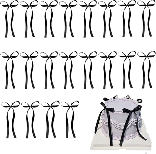 20 Stück Schwarz Bogen Tortendeko,CupcakeTopper,Schleifenband Bögen Tortenaufleger,für Hochzeit Kuchendeko,Schleife Torten Deko,Hochzeitstag,Kuchendekorationen Kindergeburtstag