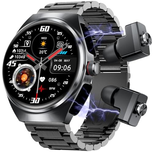 Ethelred Smart Watch, orologio Bluetooth da uomo, 3,9 cm, in acciaio, corpo ultra sottile, effetti sonori 9D, fitness tracker, orologio sportivo, compatibile con iPhone e Android (95 nero)