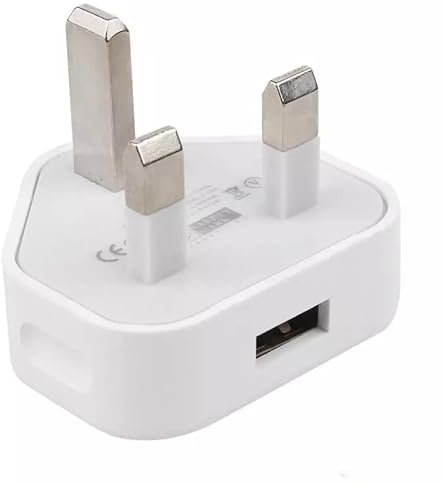 USB Wall Charger Adapter, UK 3-Pin Plug, Single Port, White 1 Amp / 1000mah Charging Plug compatible with Phone