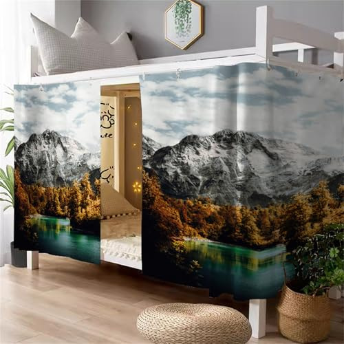 FANSU Etagenbett Vorhang, 3D Landschaft Muster Bettvorhang Hochbett Etagenbett Blackout Staubdicht Privatsphäre Bett Vorhang Vorhänge Moskitonetz für Schlafzimmer (Landschaft,Top)