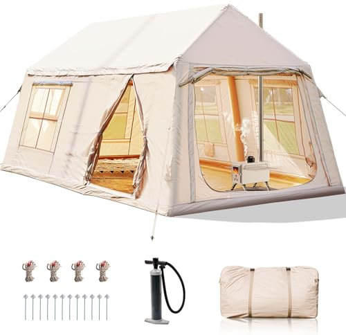 Ytaoeo Aufblasbares Zelt Outdoor Camping Zelt für 8-10 Personen mit Kaminöffnung Aufblasbares Campingzelt aus Wasserdichtem Oxford-Stoff Air Glamping Zelte für 4 Jahreszeiten Camping