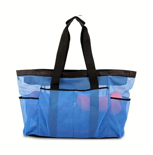 WXBCDS Bolsa Playa Rejilla Bolsa de Playa Extragrande, Ligera, Impermeable, Plegable y con Correas de Malla.(Blue)